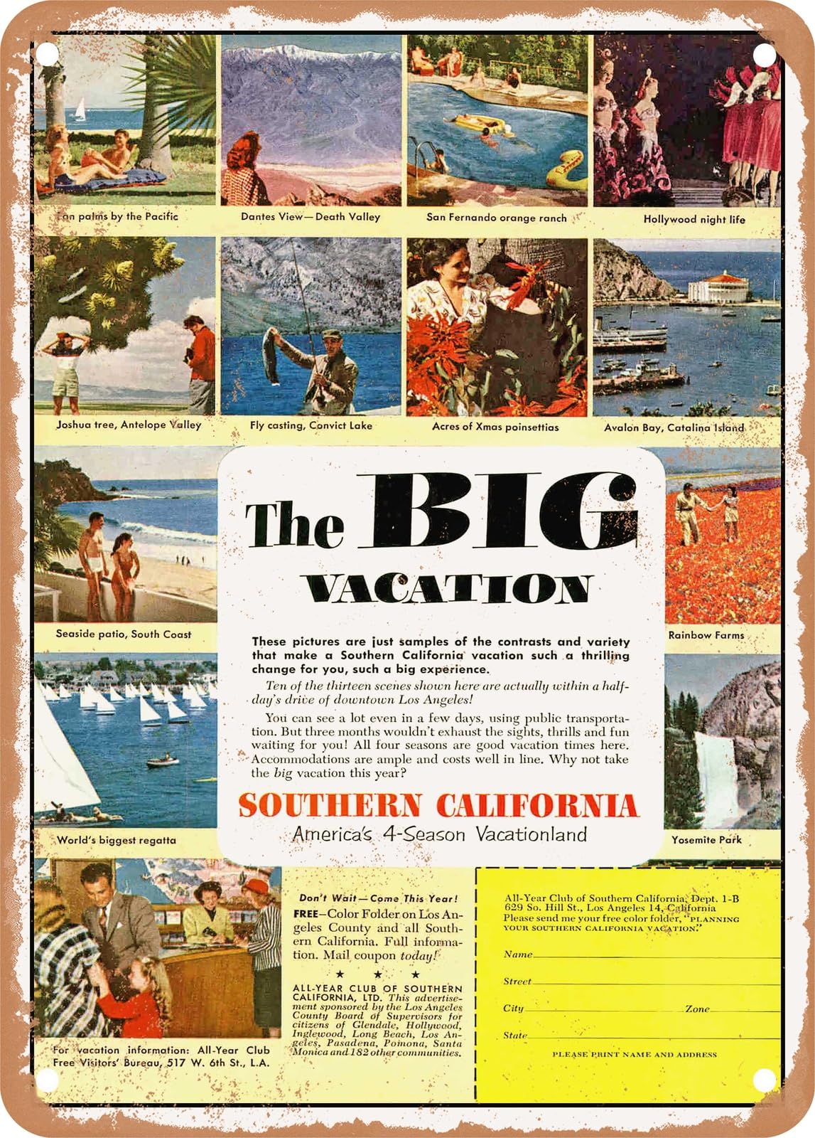 Miaomansenstore Metal Sign - 1953 The Big Vacation Southern California Vintage Ad Home Decor
