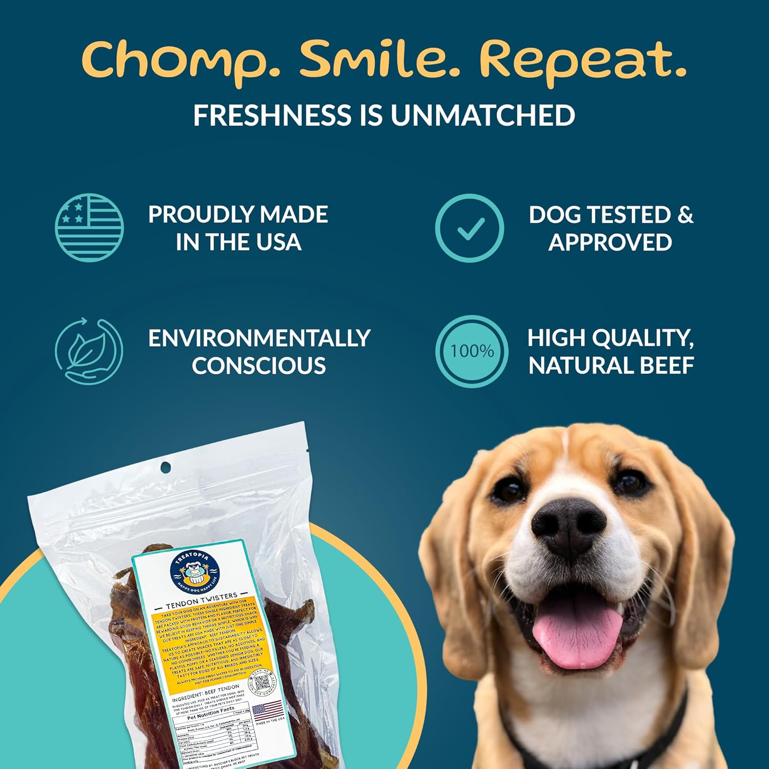 TREATOPIA 16 oz Mixed Beef Tendon Twisters Dog Treats - All-Natural, for All Dog Sizes, Healthy, High Protein, Made in The USA, Joint and Teeth Health, Nutritious, No Additives, No Fillers