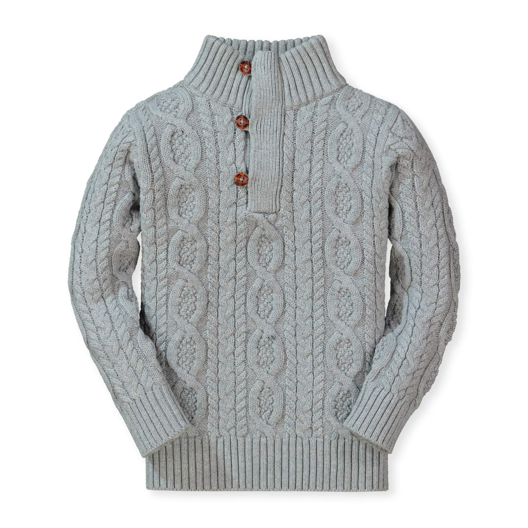Hope &amp; Henry Boys' Mock Neck Cable Sweater with Button Placket | GOTS