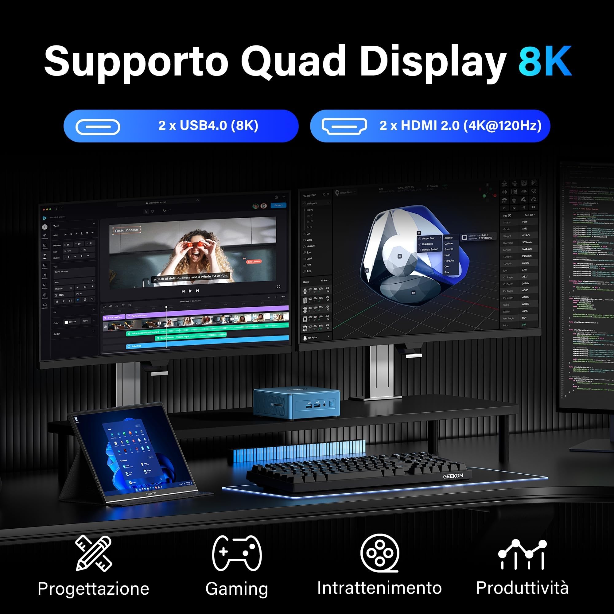 GEEKOM IT12 Mini PC Intel i5-12450H 16GB DDR4 512GB SSD Windows 11 Pro 2.5G LAN Wi-Fi 6E USB4 8K