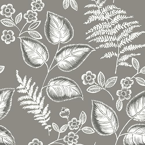 NuWallpaper NUS3143 Follaje - Papel tapiz para despegar y pegar, color gris