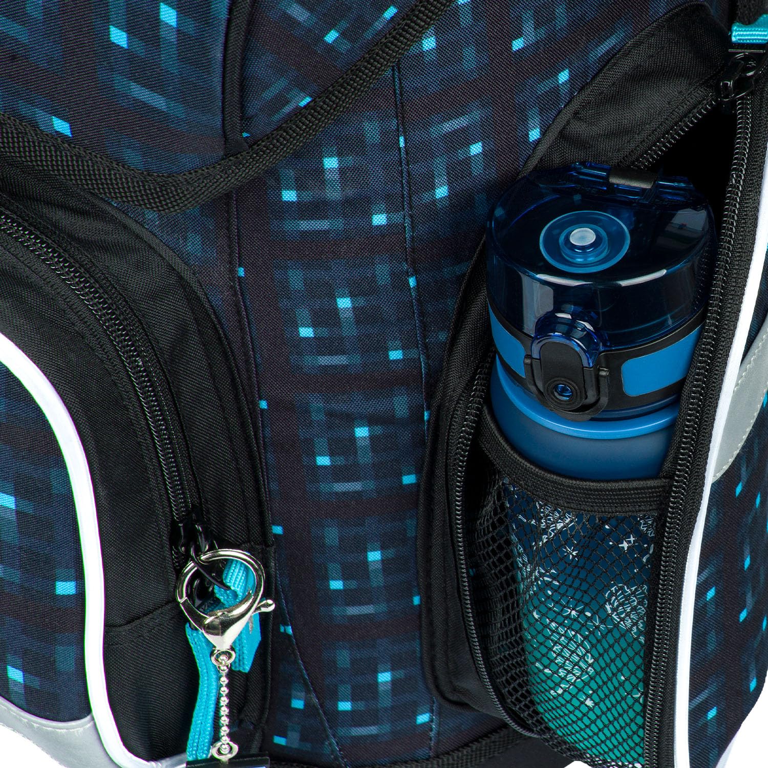 Baagl Schulranzen Jungen Mädchen für 1. Klasse, Ergo Schultasche Grundschule, Leichter Kinder Ranzen Tornister Schulrucksack mit Brustgurt (Minecraft Blue Axe)