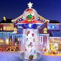 Vista 1 de Kalolary Inflables de Navidad de 8 pies para decoración al aire libre, OVNI inflable con Papá Noel, decoración de patio, luces LED integradas