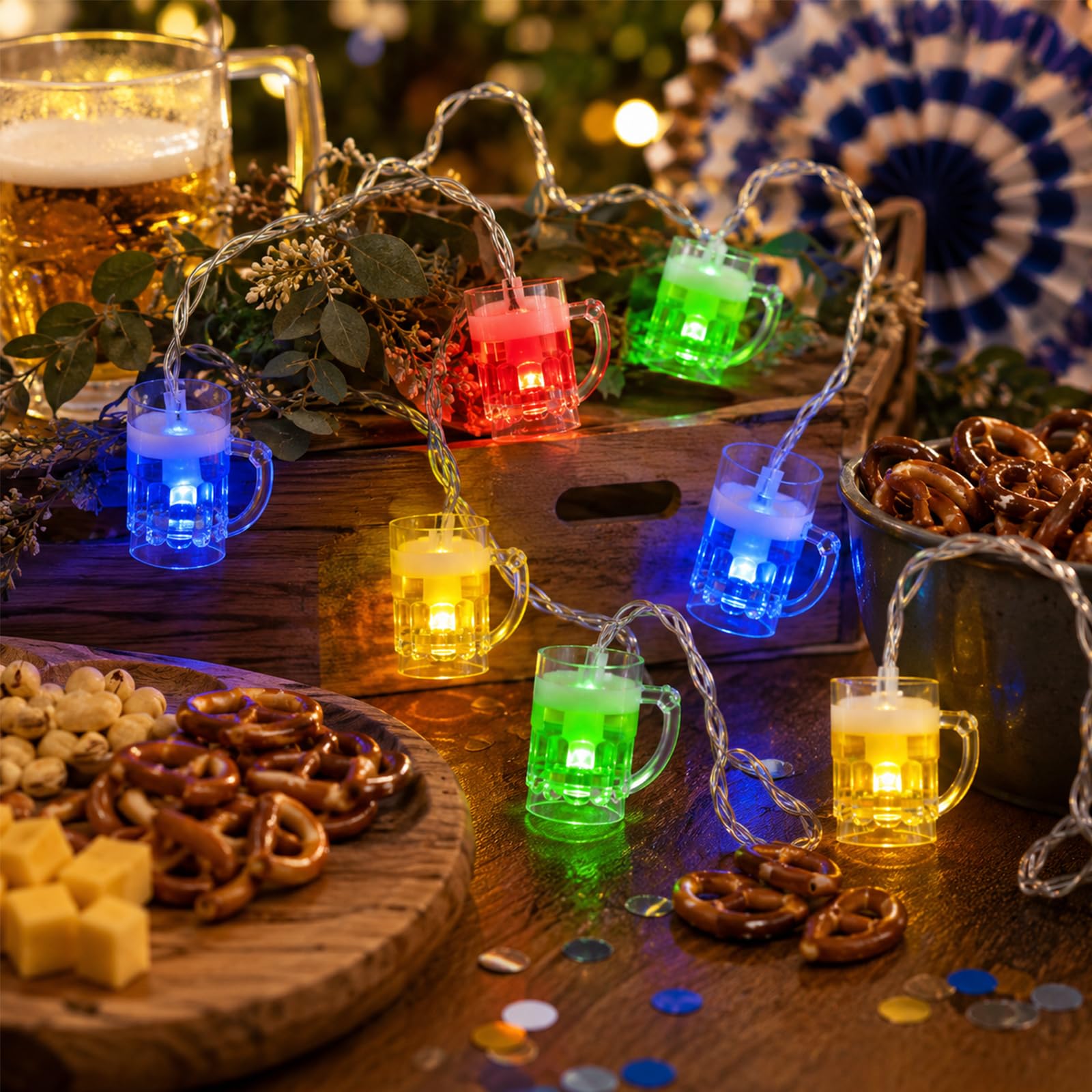 LED Bierglas Lichterkette 1,5 M Mit 10 Warmweißen LEDs – Batteriebetrieben, Für Party, Oktoberfest & Garten Oktoberfest Deko Batteriebetrieben