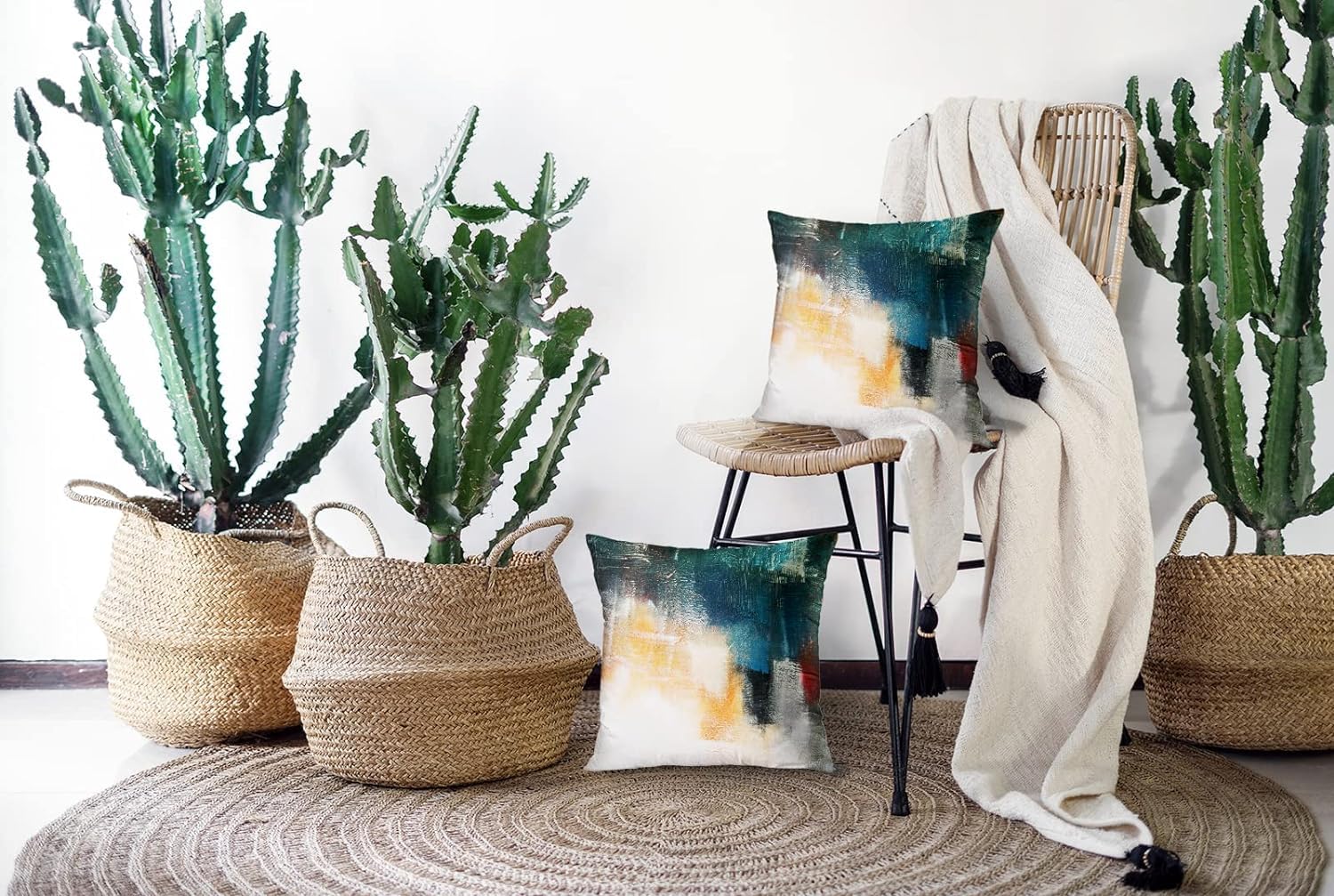 QUALKNOY Set of 2 Velvet Cushion Covers 45 x 45cm Modern Abstract Art Painting Couch Mult Throw Pillow Covers 18"x18" Home Decor Cushion Cover for Sofa Living Room Bedroom Garden Outdoor - Image 2