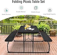 Vista 8 de GYMAX Mesa de pícnic, mesas de picnic plegables de 550 libras con bancos y asientos, resistente a la intemperie, mesa de picnic portátil de fácil