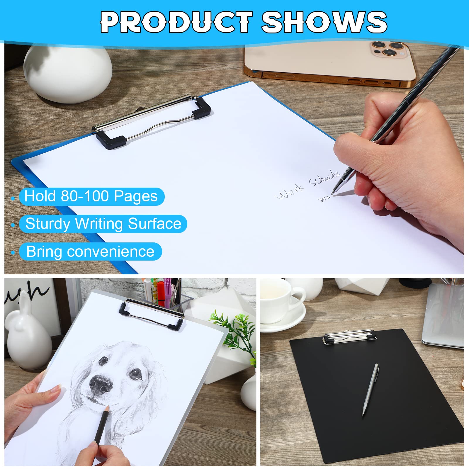 30 pezzi Appunti in plastica con clip a basso profilo, formato A4, con clip a forma di lettera, per bambini, adulti, casa, ufficio, classe, 30 x 20 cm (stile classico)