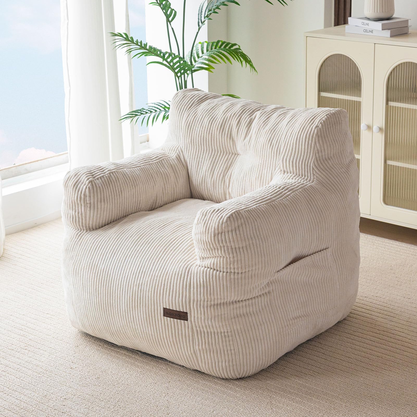 MAXYOYO Corded Bean Bag Chair, Living Room Bean Bag Chair for Adults Kids, Tufted Lazy Couch Lazy Sofa for Living Room, Stuffed with Filler