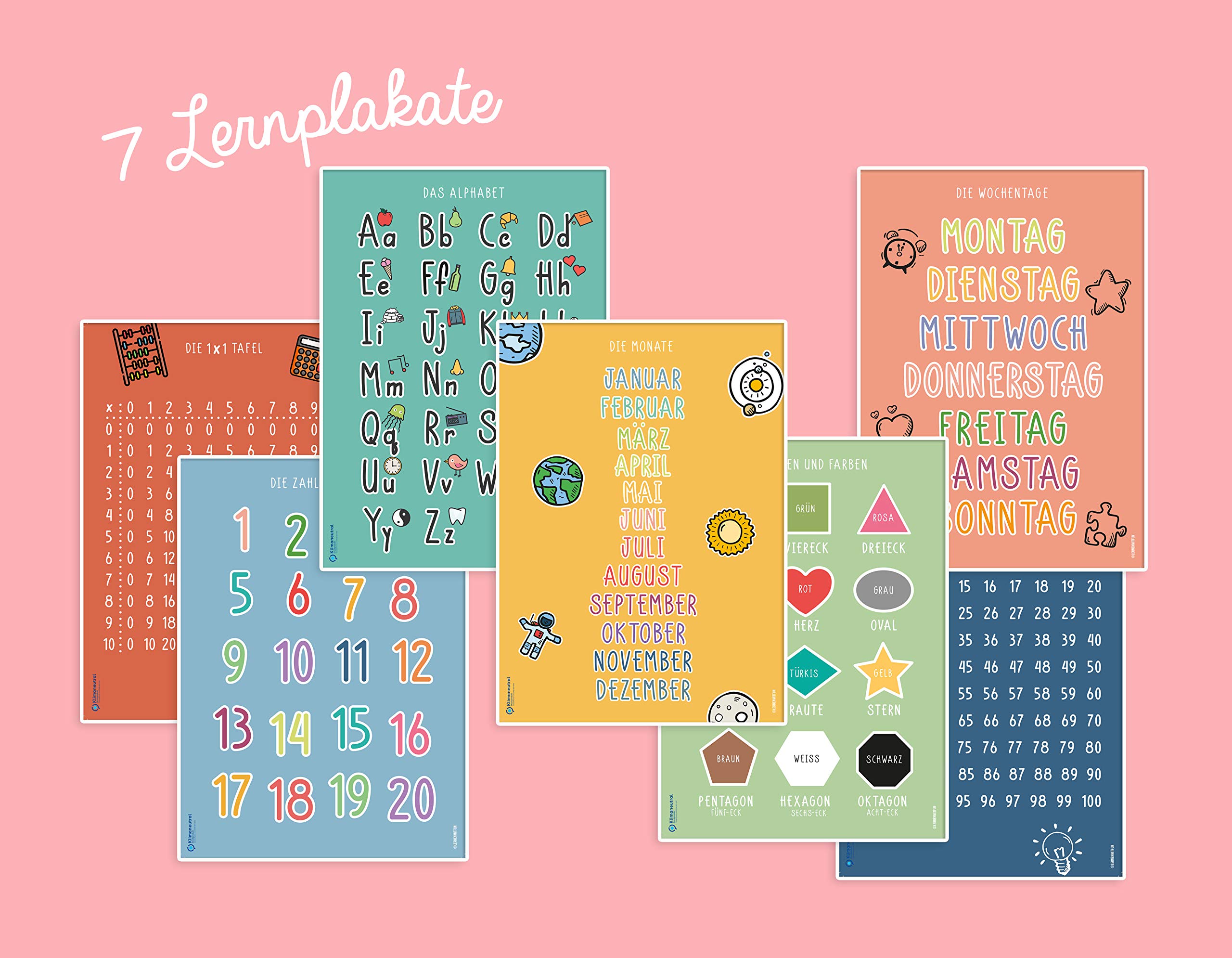 Lot De 6 Posters Éducatifs Montessori Pour Enfants - Alphabet, Chiffres, Couleurs (25.5x20.2cm)