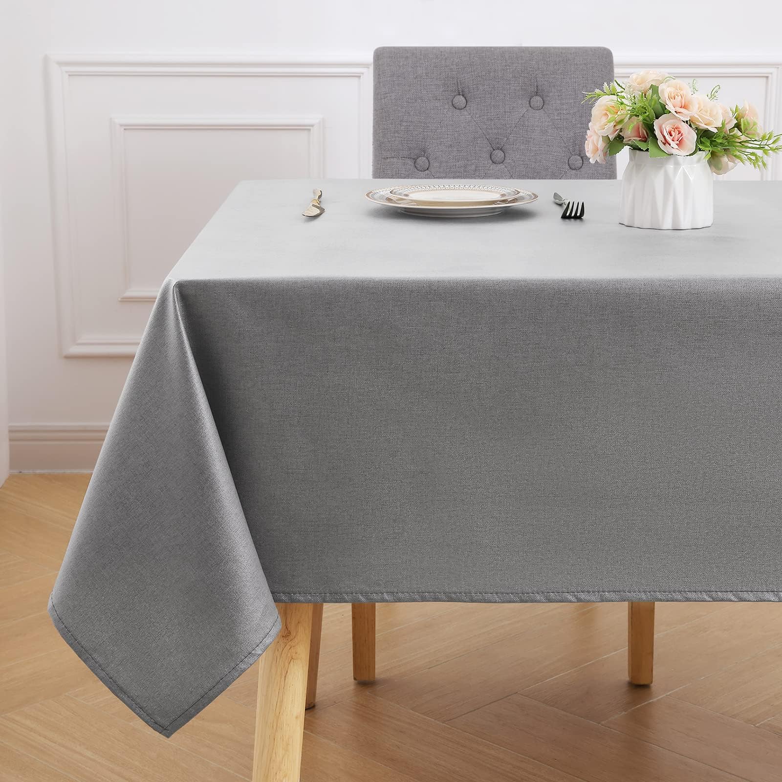smiry Rectangular Table Cloth Wipe Clean 130x160 cm, Wipeable Water Resistant Linen Tablecloth