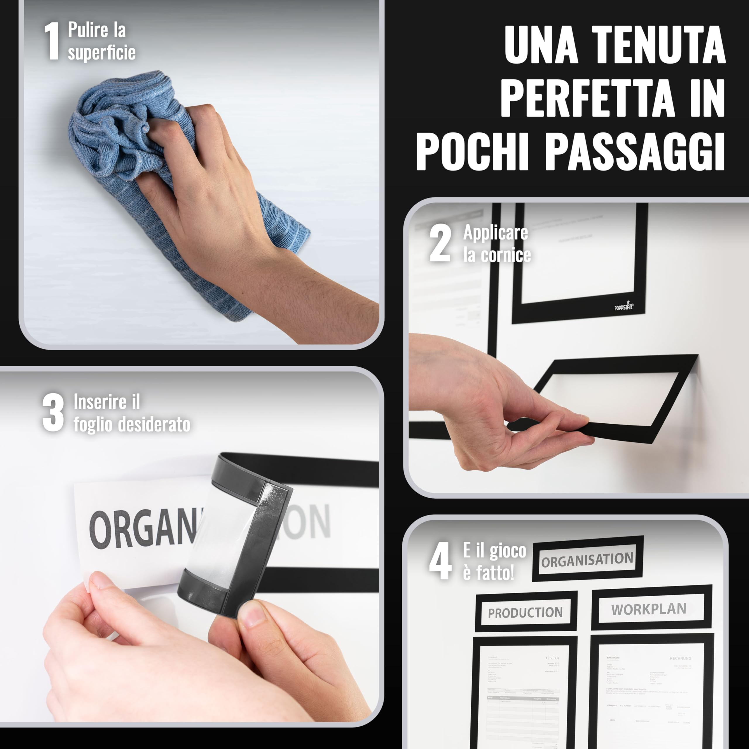 POPPSTAR Cornice magnetica calamitata con chiusura magnetica, nero, 10 pezzi