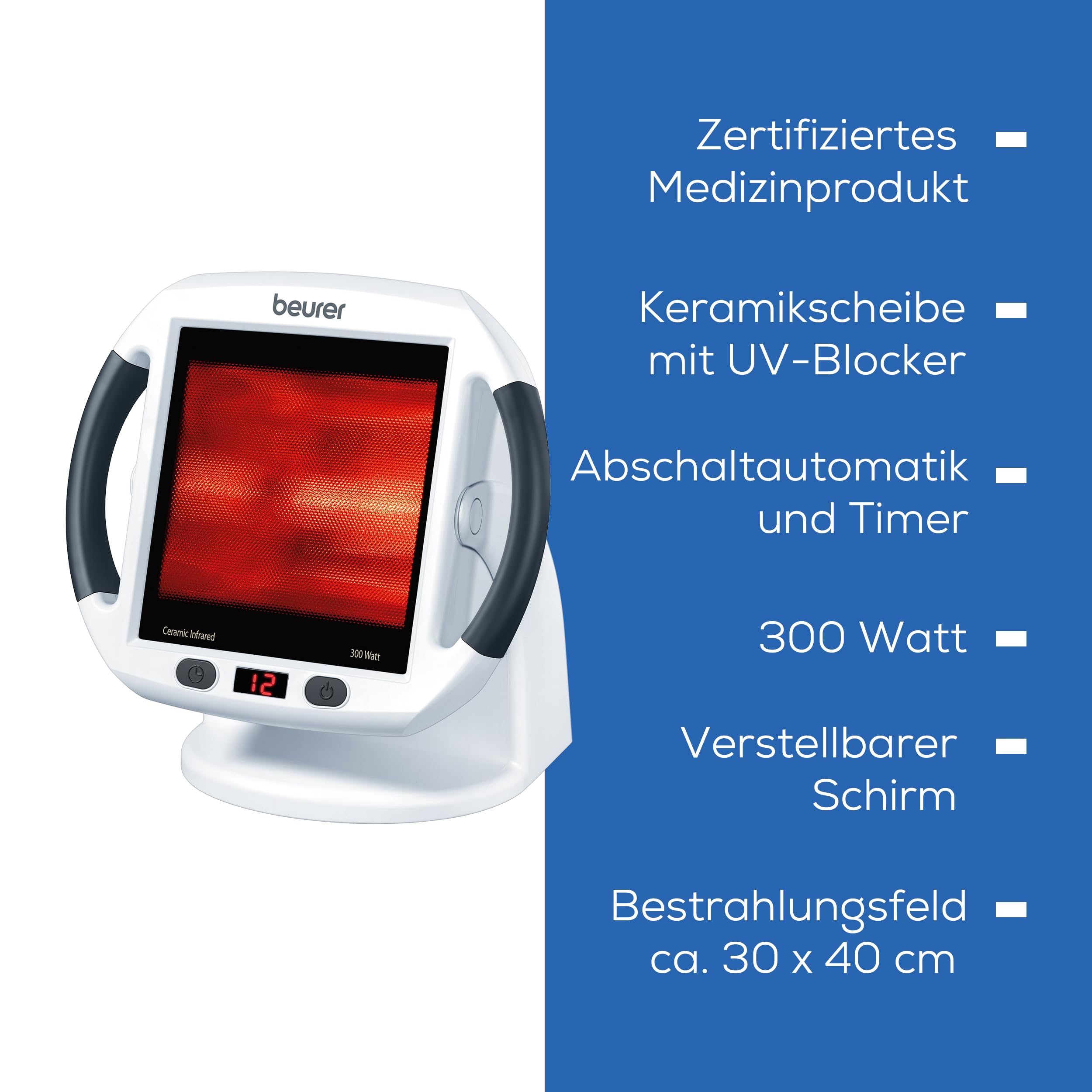 Beurer IL 50 Infrarot-Wärmestrahler 300W Infrarotlampe stufenlos verstellbar Weiß