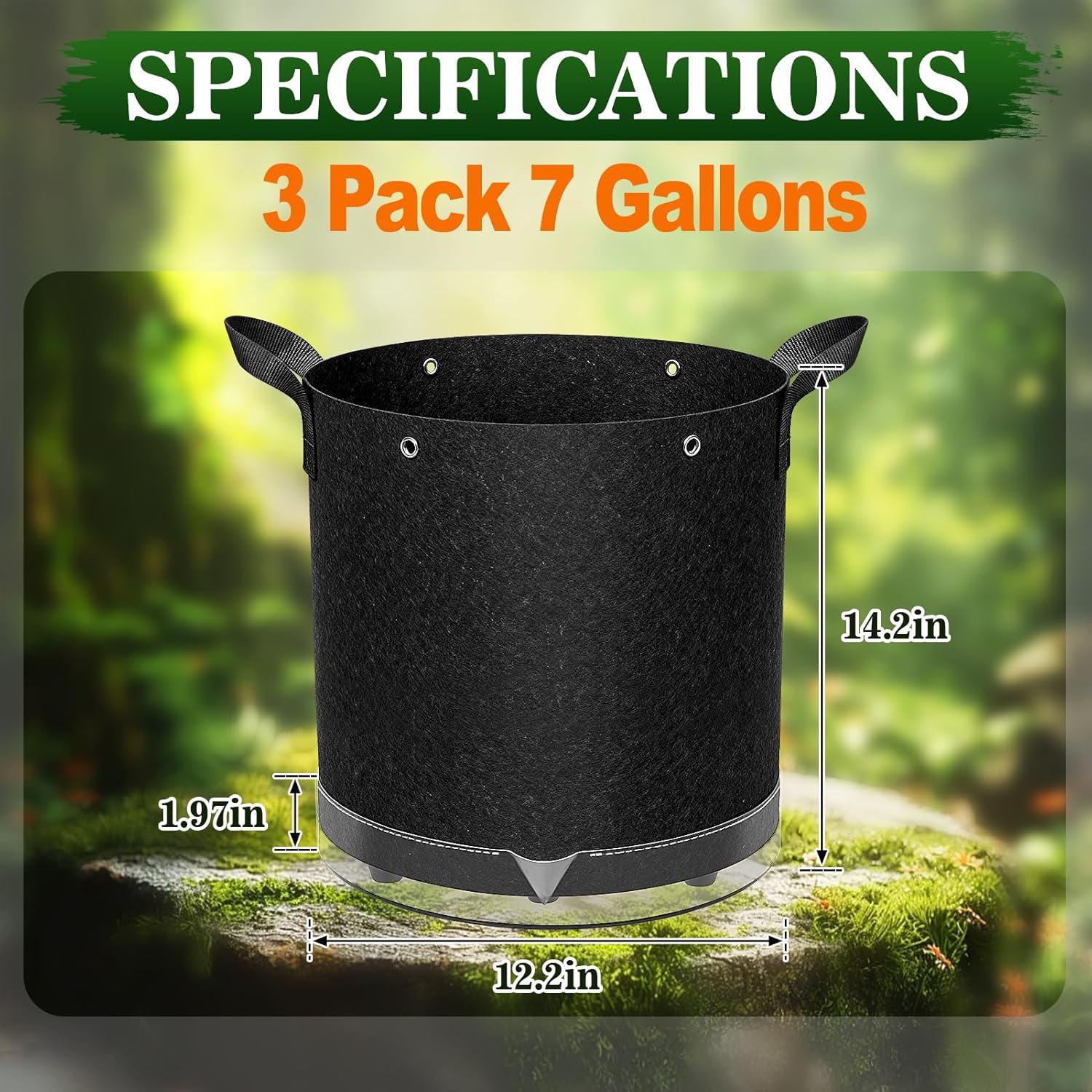 3 Pack 7 Gallon Self-Watering Grow Bags, Thick Nonwoven Fabric Pots with Support Rings and Reinforced Handles, Self-Watering Planters with Bottom Reservoir for Tomatoes Peppers Potatoes and Vegetables