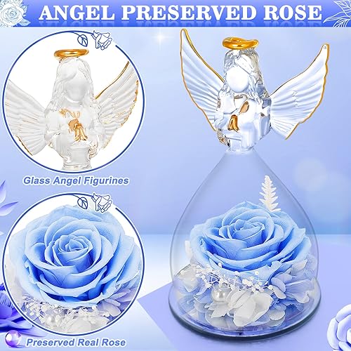 Miniatura 2 de LURLIN Birthday Gifts for Women, Preserved Flowers Rose Gift for Mom Wife Girlfriend, Glass Angel Figurines with Forever Rose for Mothers Day,