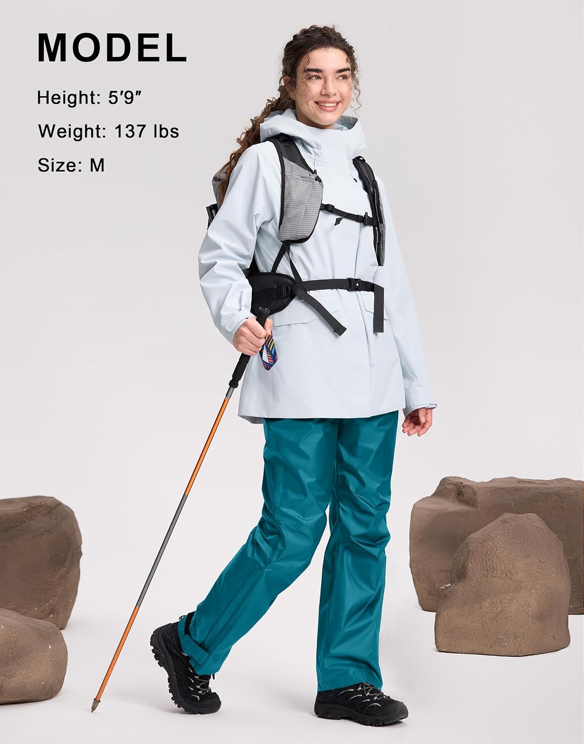 Pioneer Camp Women's Rain Pants Waterproof Hiking Pants Packable Lightweight Windproof Side Zipper Outdoor Rain Over