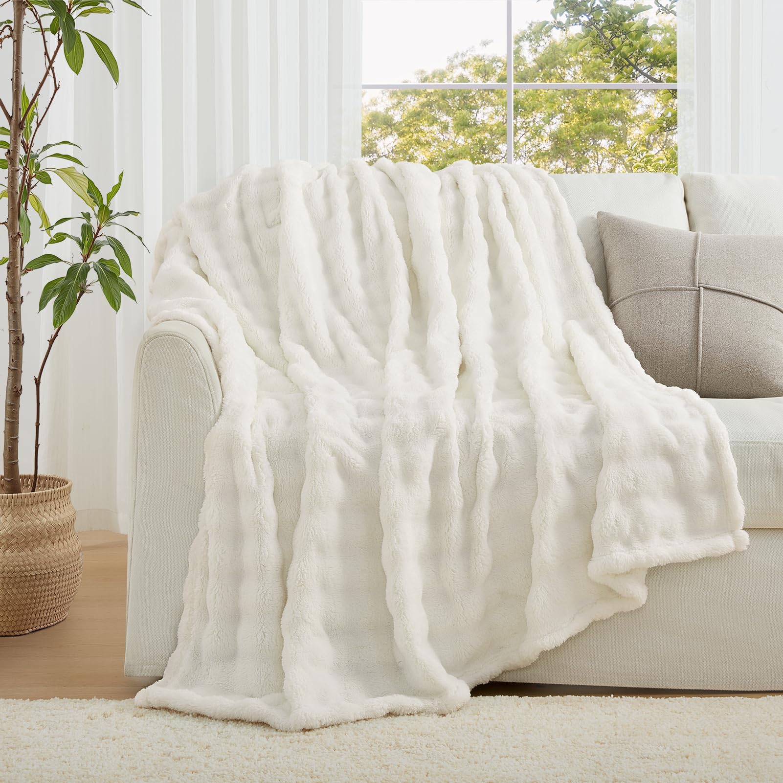 Topfinel Plaid Matrimoniale,Coperta Pile Termica Pelosa Morbida,Calda e Confortevole,OEKO-TEX,Coperta Matrimoniale Invernale,Adatta per Divano, Letto e Picnic,150 x 200 CM,Bianco