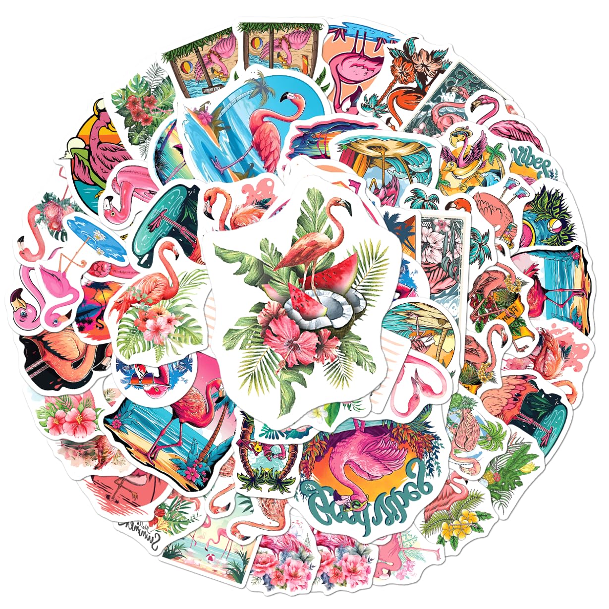Flamingo Summer Tropical Aesthetic Stickers Pack Vinyl Waterproof Decals for Laptop Water Bottles Phone Notebook Luggage DIY Decoration Teens Girls Adults 50Pcs Car