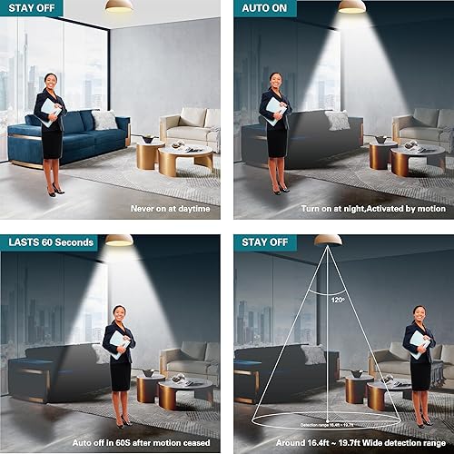 Miniatura 4 de BUBO Bombillas con sensor de movimiento, 15 W Eqvi 100 W, luz de inundación activada por movimiento BR30 para interiores, bombilla LED blanca cálida