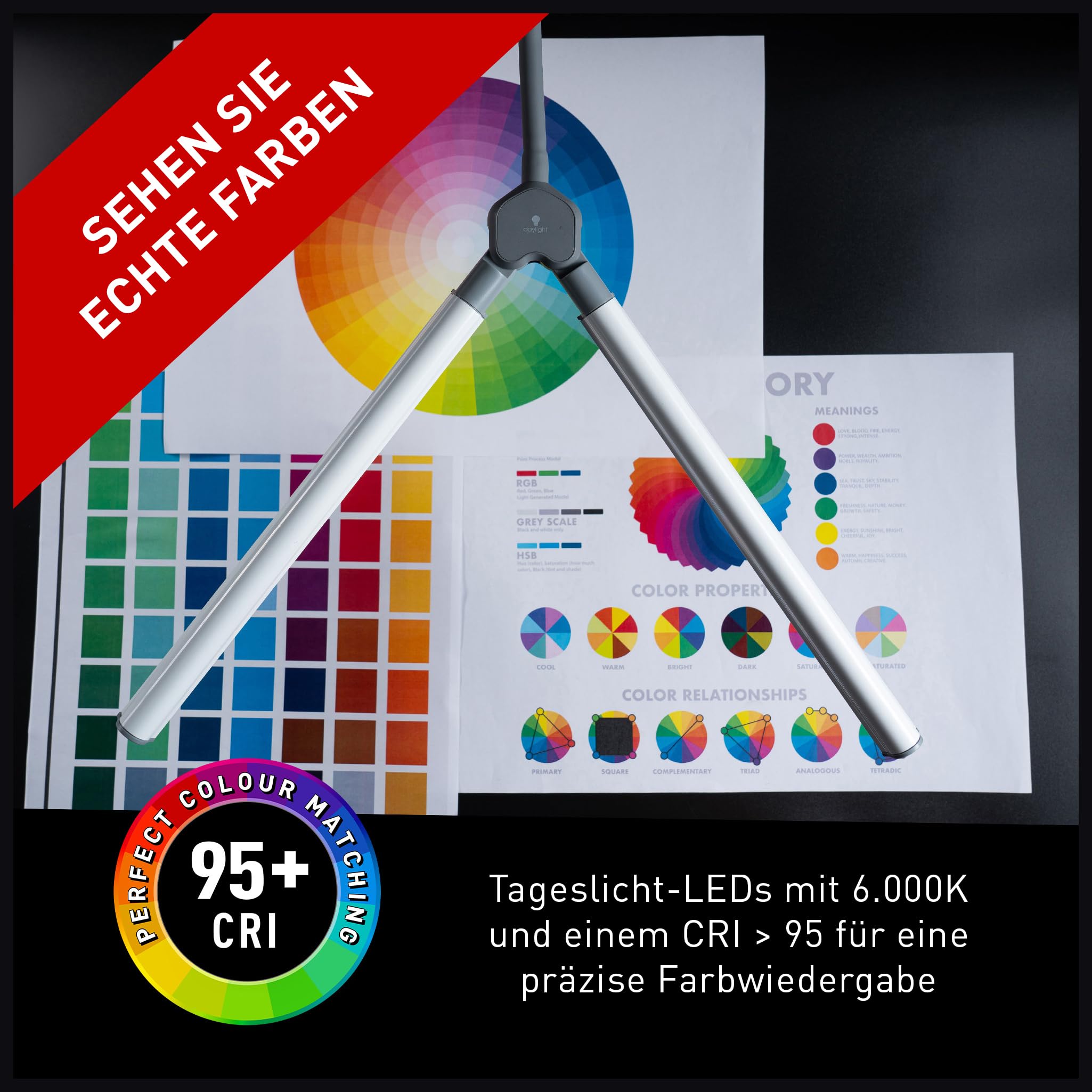 Daylight DuoPro™ LED Stehlampe – Doppelschirm, 6000K, 2090 Lux, 4 Helligkeitsstufen, Flexibler Arm, Stehleuchte für Wohnzimmer, Salons, Wimpern-, Augenbrauen- & Tattoo-Arbeit, Weiß