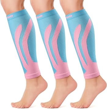 CAMBIVO 3 Pairs Calf Compression Sleeve for Women Men Footless Shin Splint Compression Sleeves, 15-20mmHg Graduated Compression Leg Brace for Running, Cycling, Shin Splint Relief, Varicose Veins, Nurse, Travel