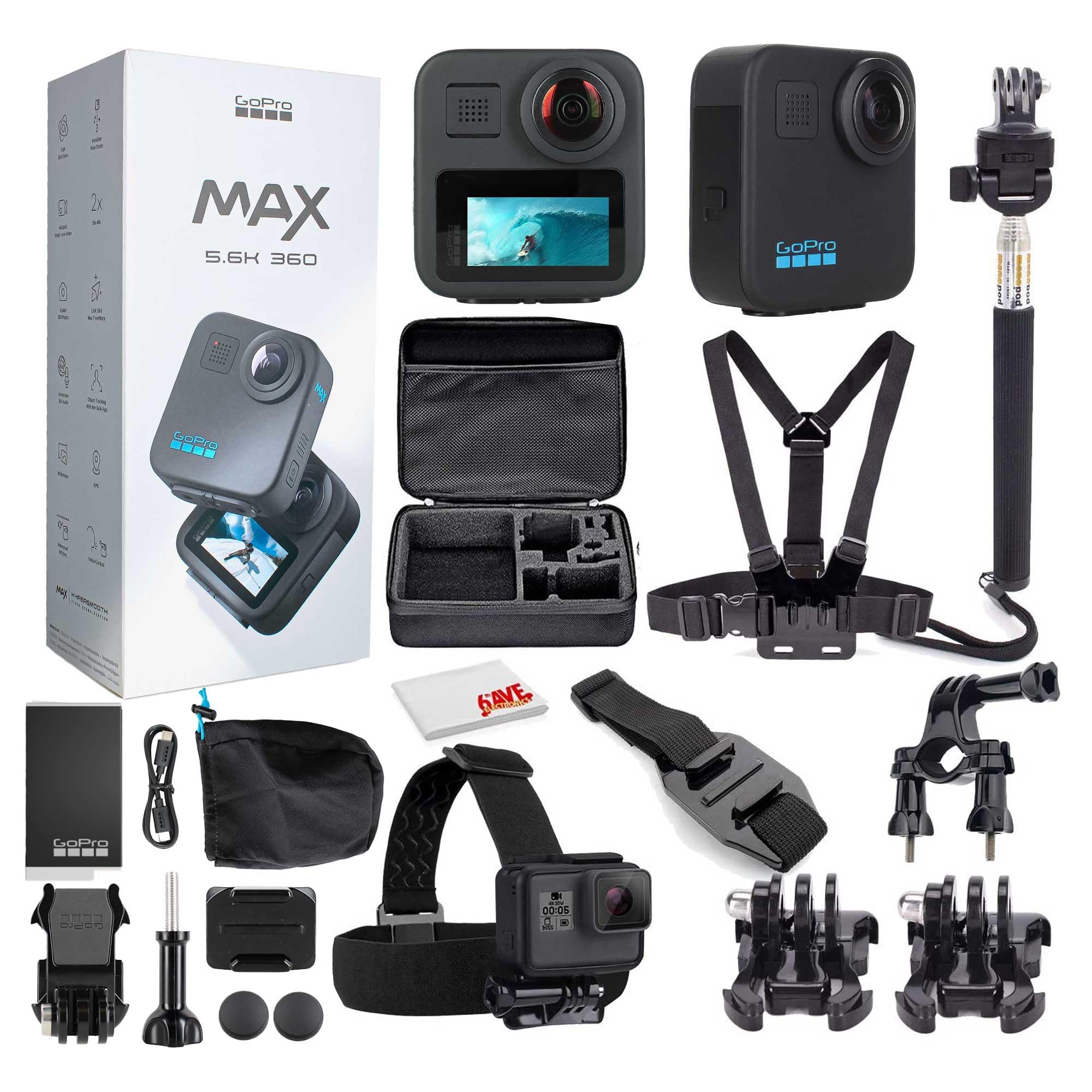 GoPro MAX 360 HD Video Waterproof Action Camera (2025) - with Accessory Kit - Spherical 5.6K30 HD Video - 1/4-20 Mounting System 1600 Enduro Battery -