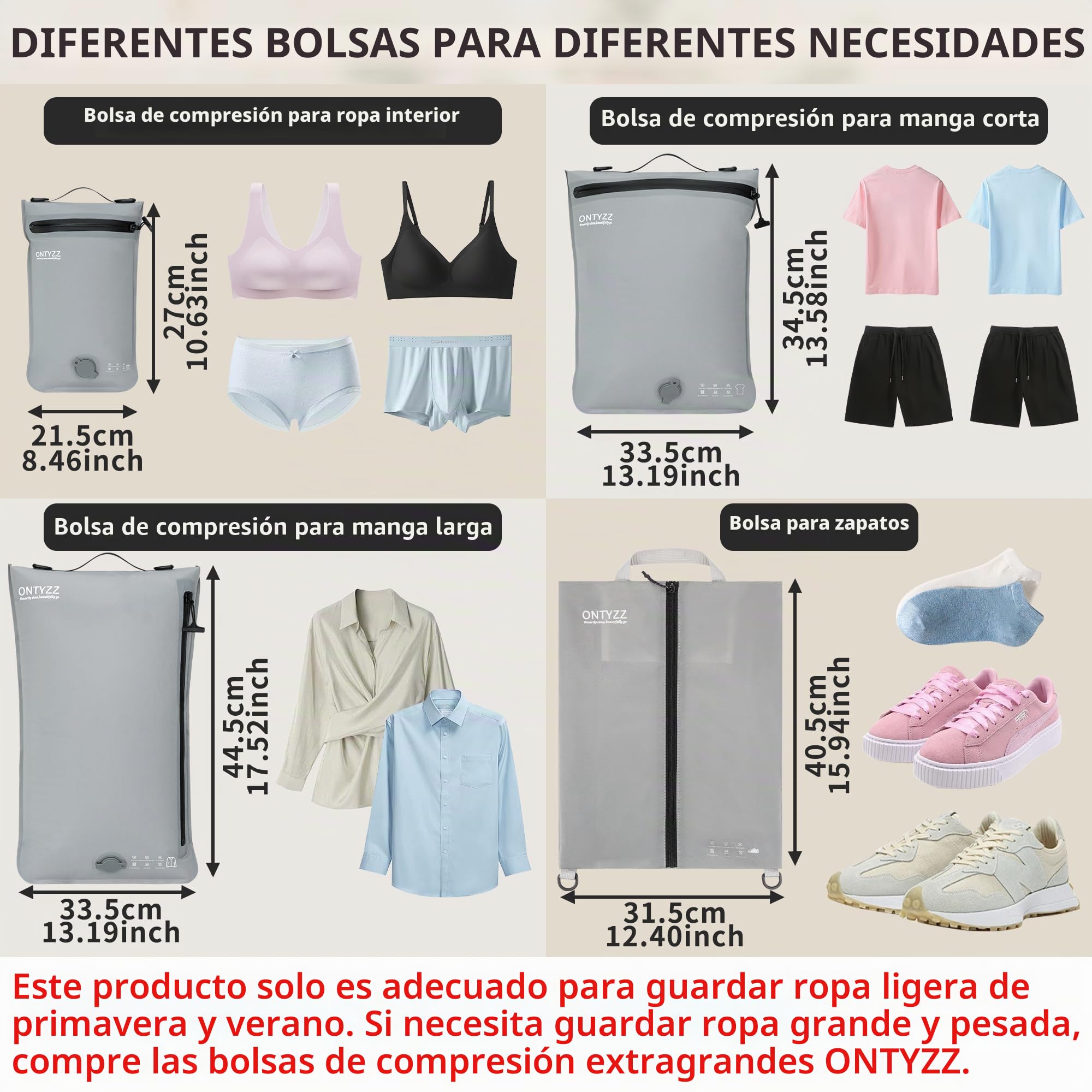 Organizador de Maletas Compresión Cubo Embalaje Set de 4 Reutilizables TPU Bolsas de Vacío con IPX8 Cremallera Impermeable Bolsas de Vacío para Ropa Calcetines Zapatos（Sin Bomba）