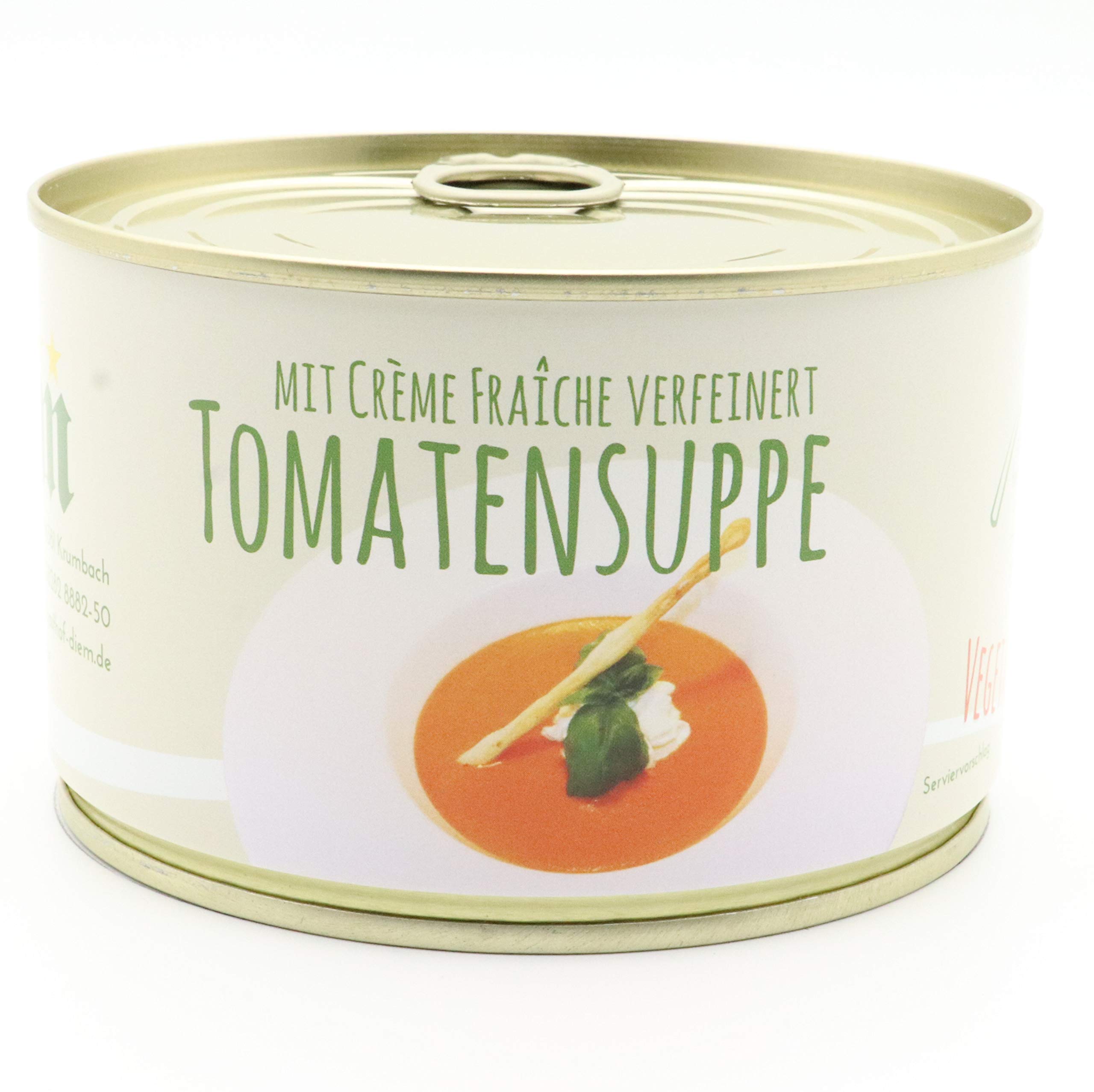 Diem Suppe Paket , Probierpaket - Lieblingssuppe - Apfel Sellerie Suppe, Zwiebelsuppe, Kartoffelsuppe, Karotten Orangen Suppe, Tomatencremesuppe, Gulaschsuppe 6 x 400g Konserve