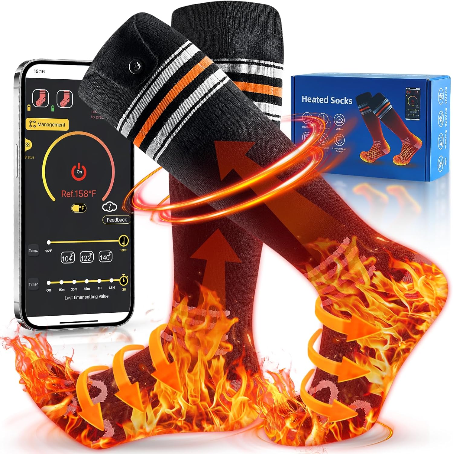 Heated Socks for Men Women, 5000mAh Upgrade Rechargeable Electric Battery Heating Socks with APP Control, Foot Warmer Washable for Hunting Camping Skiing Sports Outdoor Work