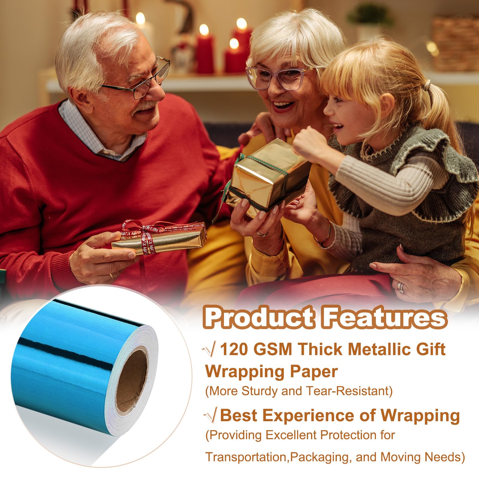 PATIKIL Carta Da Regalo Metallizzata, 18 Pollici x 600 Pollici (49.2 Piedi) Rotolo Carta Da Regalo Opaca 120 GSM per Regali Natale Matrimoni Compleanni Donne Uomini, Azzurro Chiaro