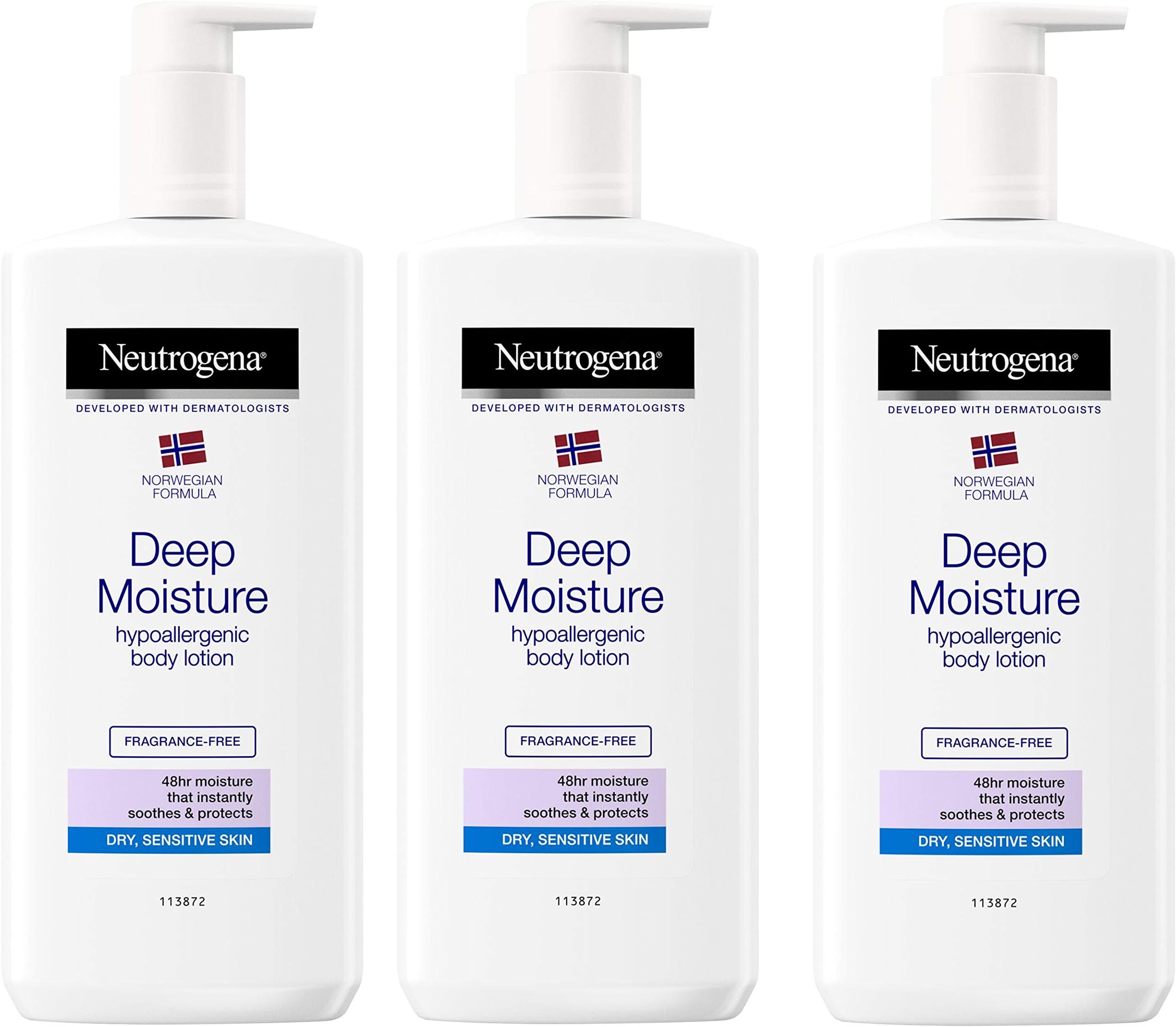 Norwegian Formula Deep Moisture Hypoallergenic Body Lotion (Pack of 3) For Dry Skin - (13.5oz or 400ml)