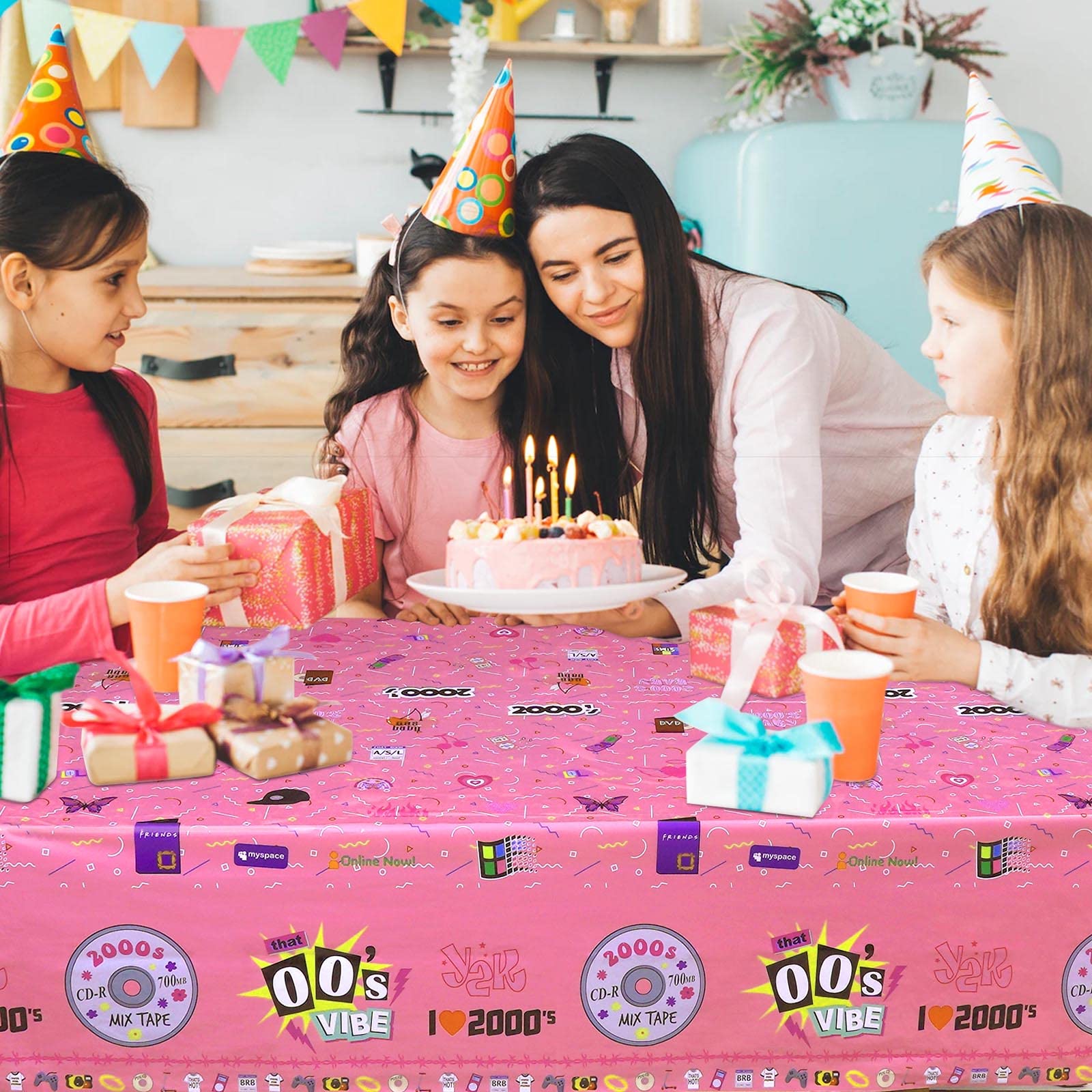 Lot De 3 Décorations De Fête En Nappe Noire Et Or Rose - Nappe D