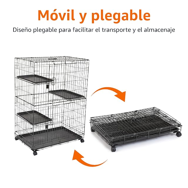 Foto 4 de 5 de Amazon Basics Jaula grande de 3 niveles Duradero,Seguro para gato para jugar, 91 x 57 x 128,5 cm, Negro