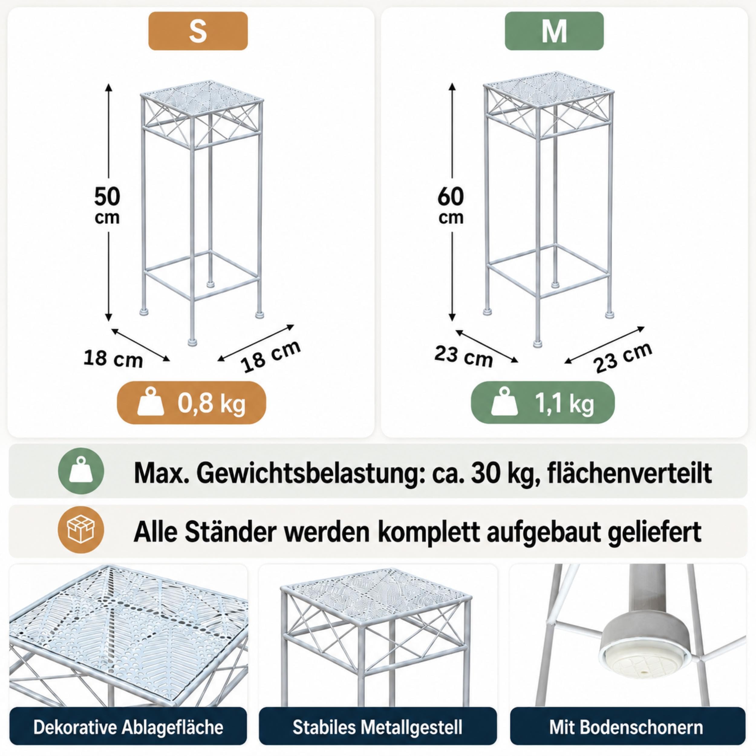 DanDiBo Blumenständer Metall Weiss Eckig 96314 2er Set Pflanzenständer Blumenhocker Beistelltisch Blumensäule Modern Pflanzenhocker