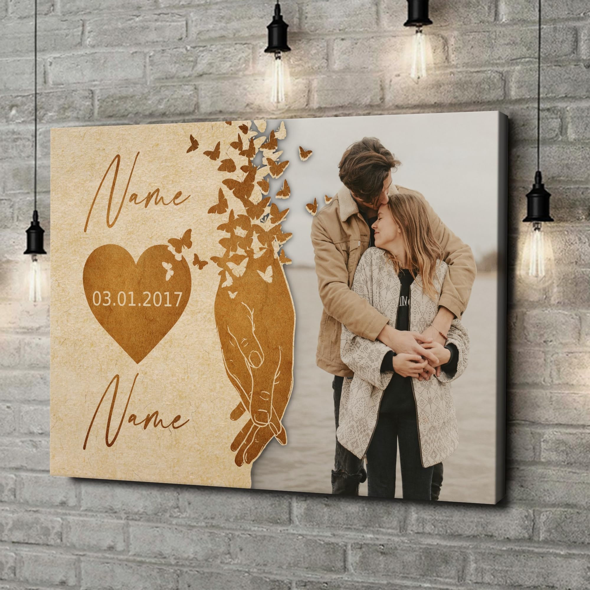Liebesleinwand Individuelles Wandbild mit Foto | Jahrestag, Hochzeitstag Geschenke für Frauen | Leinwand mit Foto, Namen und Datum gestalten | Nimm meine Hand
