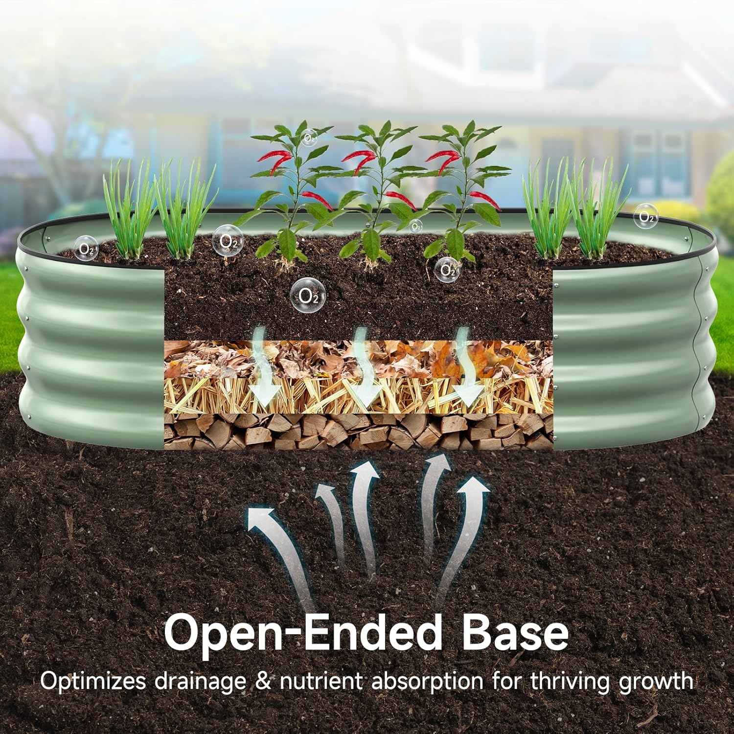 GreatBuddy Galvanized Raised Garden Bed 4×2×1 ft, Outdoor Easy Assembly Planter Raised Beds, Garden Boxes for Vegetables, Fruits, Flower, Herb, Anti-Rust& Weather-Resistant, Oval, Green