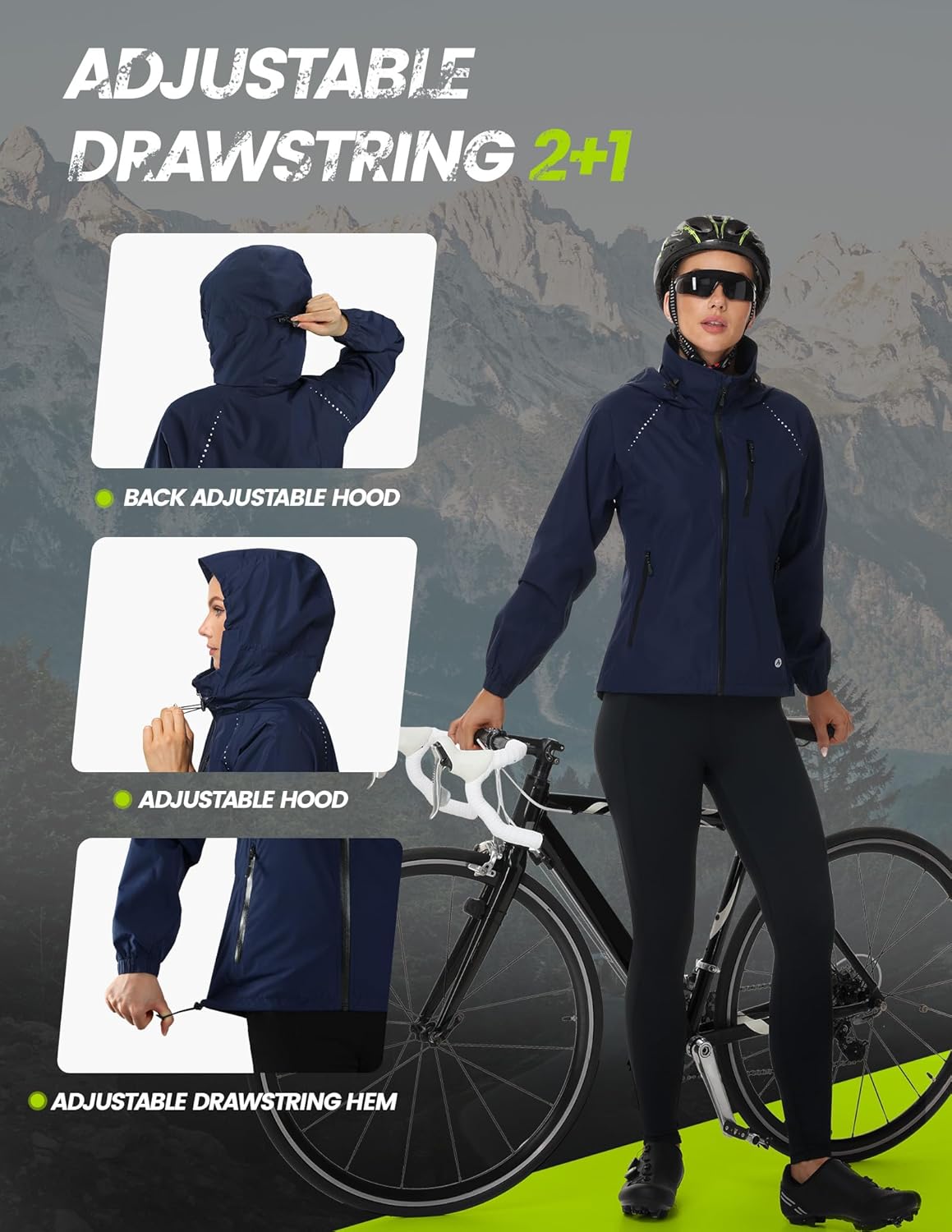 Nepest Womens Cycling Rain Jackets Lightweight Waterproof Biking Running Windbreaker UPF 50+ Reflective Packable Hooded - Image 6