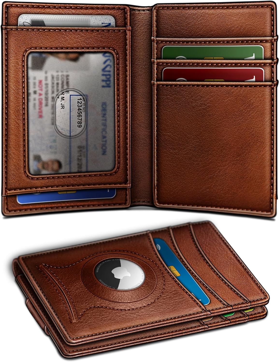 BULLIANT Men Airtag Wallet,Slim Wallet Money Clip Card Holder Magnetic Closure 12 Cards in Front Pocket RFID Blocking