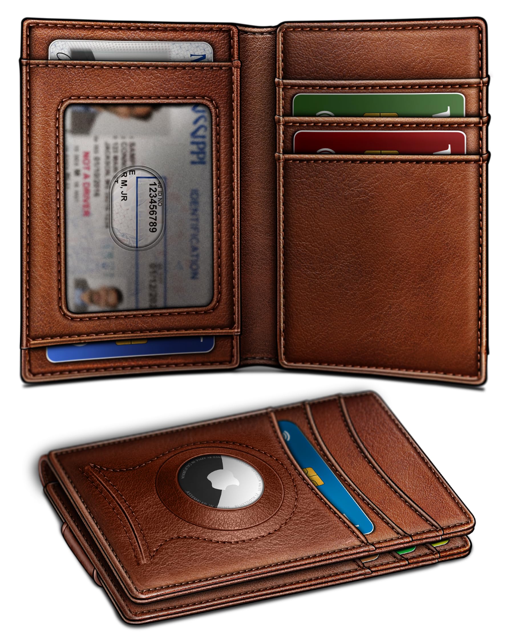 BULLIANT Magnetic Slim Leather Airtag Wallet Money Clip For Men 12Cards