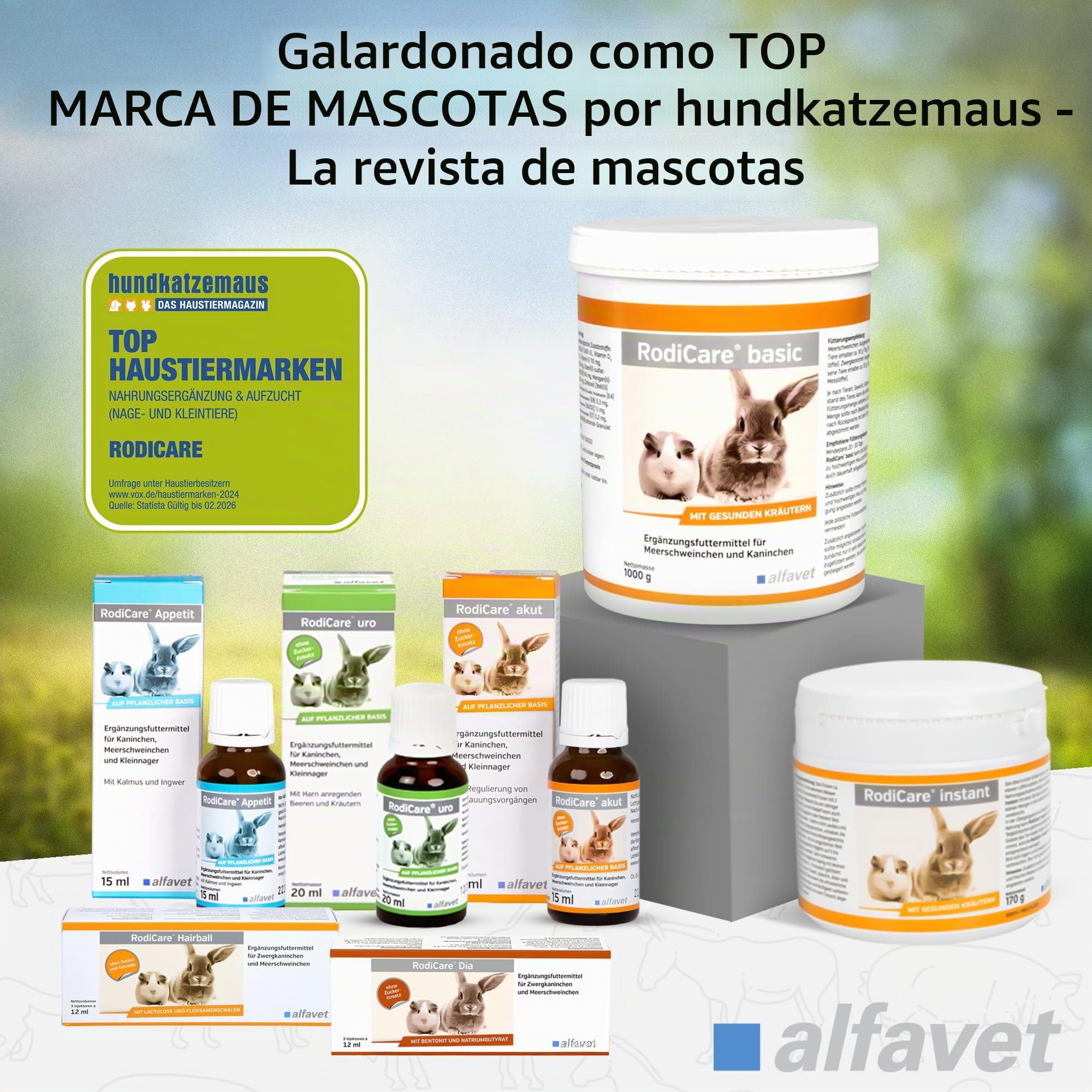 Alfavet RodiCare Instant - pienso Completo con Hierbas saludables para Conejos Enanos, cobayas y pequeños roedores debilitados y con Poco apetito - 2 kg