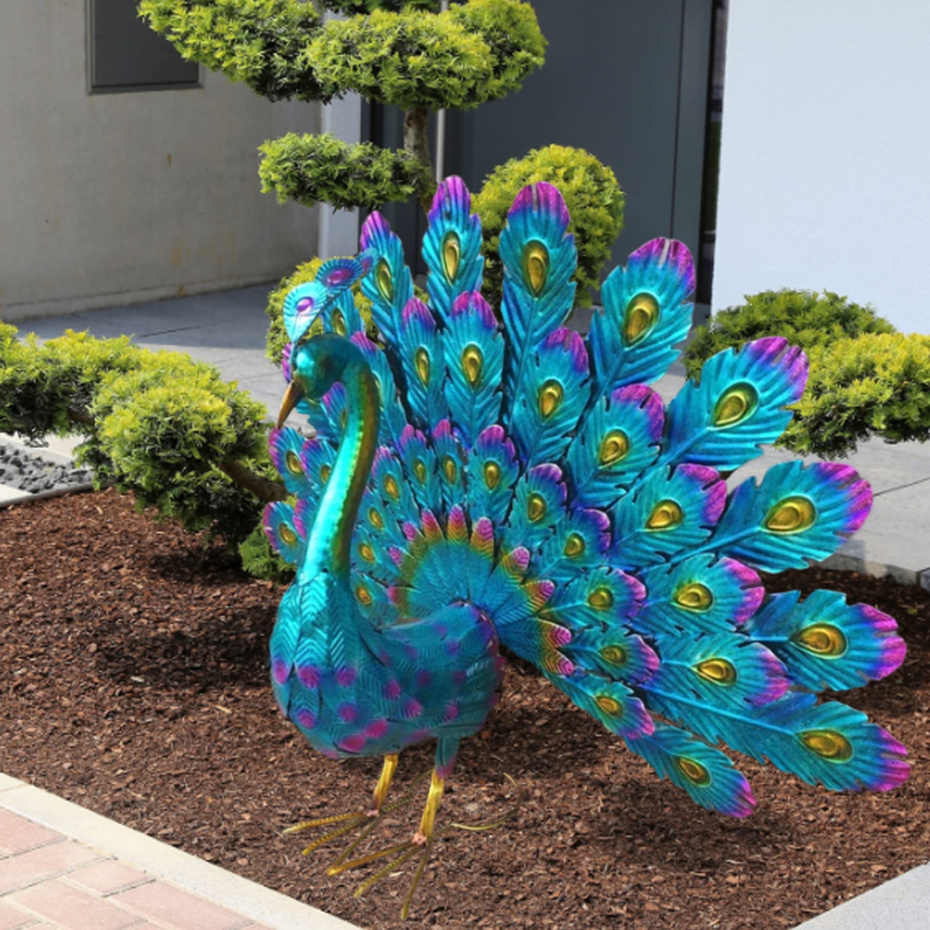 Aetherize Garden Ornaments Outdoor Peacock Statue Sculptures Metal Bird Art Decoration for Yard Porch Patio Lawn, Indoor Use