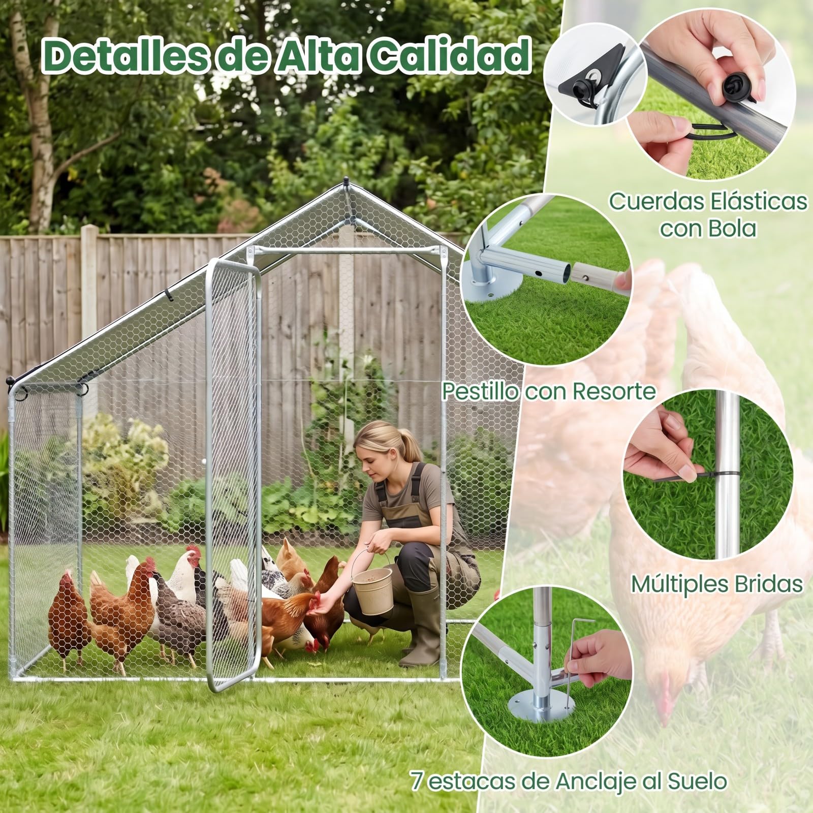 COSTWAY Gallinero para Exterior, Gallinero Grande Exterior con Cubierta Impermeable, Malla Hexagonal y Puerta Bloqueable, Corral de Acero Galvanizado para Aves Patos Gansos Granja, 300 x 203 x 202 cm