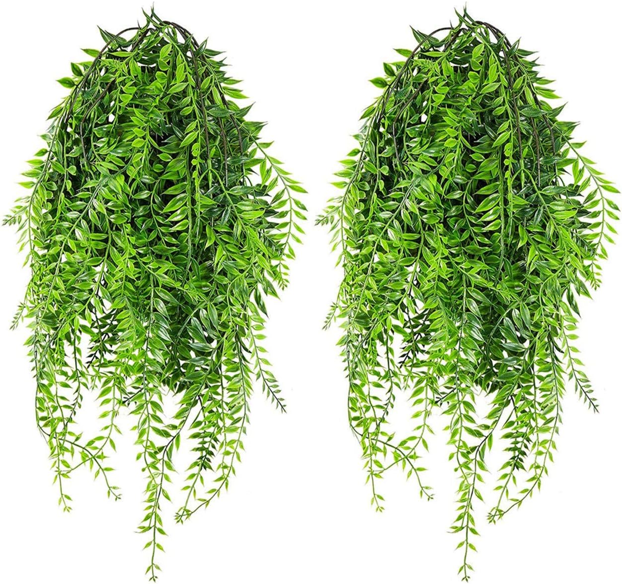 Artificial Hanging Vine, Weeping Willow Plastic Plants Greenery Leaves Fake Plant Faux Ivy Garland UV Resistant for Indoor Outdoor Garden Door Wall Baskets Wedding Party Table Decor Decoration - 6 Pcs