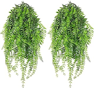 Artificial Hanging Vine, Weeping Willow Plastic Plants Greenery Leaves Fake Plant Faux Ivy Garland UV Resistant for Indoor Outdoor Garden Door Wall Baskets Wedding Party Table Decor Decoration - 6 Pcs