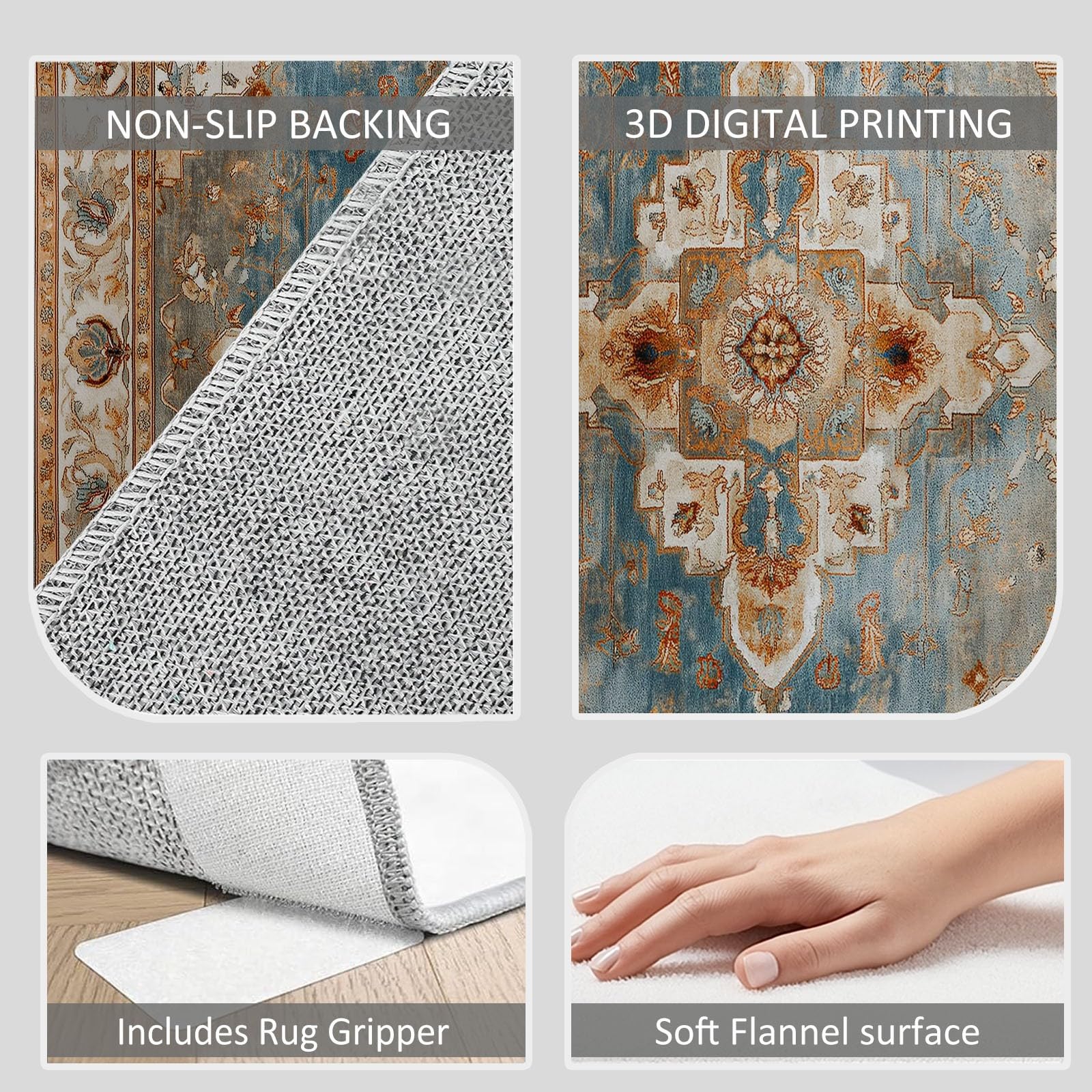 Tapis Rétro Naturel Géométrique Floral Salon Salle à Manger, Chambre, Cuisine Antidérapant avec Motif Imprimé Tapis Doux Poil Ras Décoration Maison (Jaune, 100 x 150 cm)
