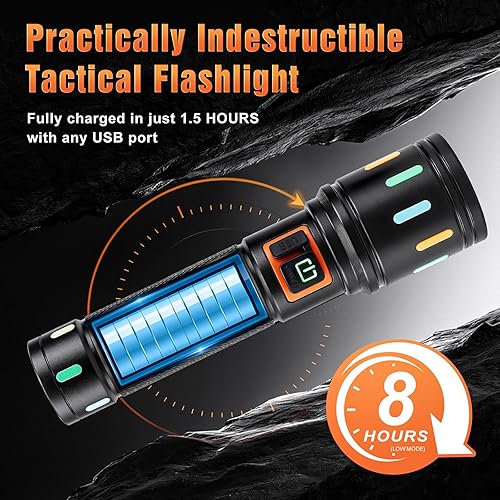 Miniatura 5 de Linterna táctica súper brillante, linternas LED, alta potencia de 2000 lúmenes con 3 modos de iluminación, luces de flash impermeables con zoom para