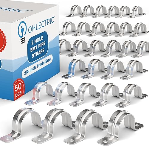 OHLECTRIC Correa de tubería resistente (paquete de 50   pulgadas), abrazaderas de conducto chapadas en zinc, soporte en U de acero EMT de 2