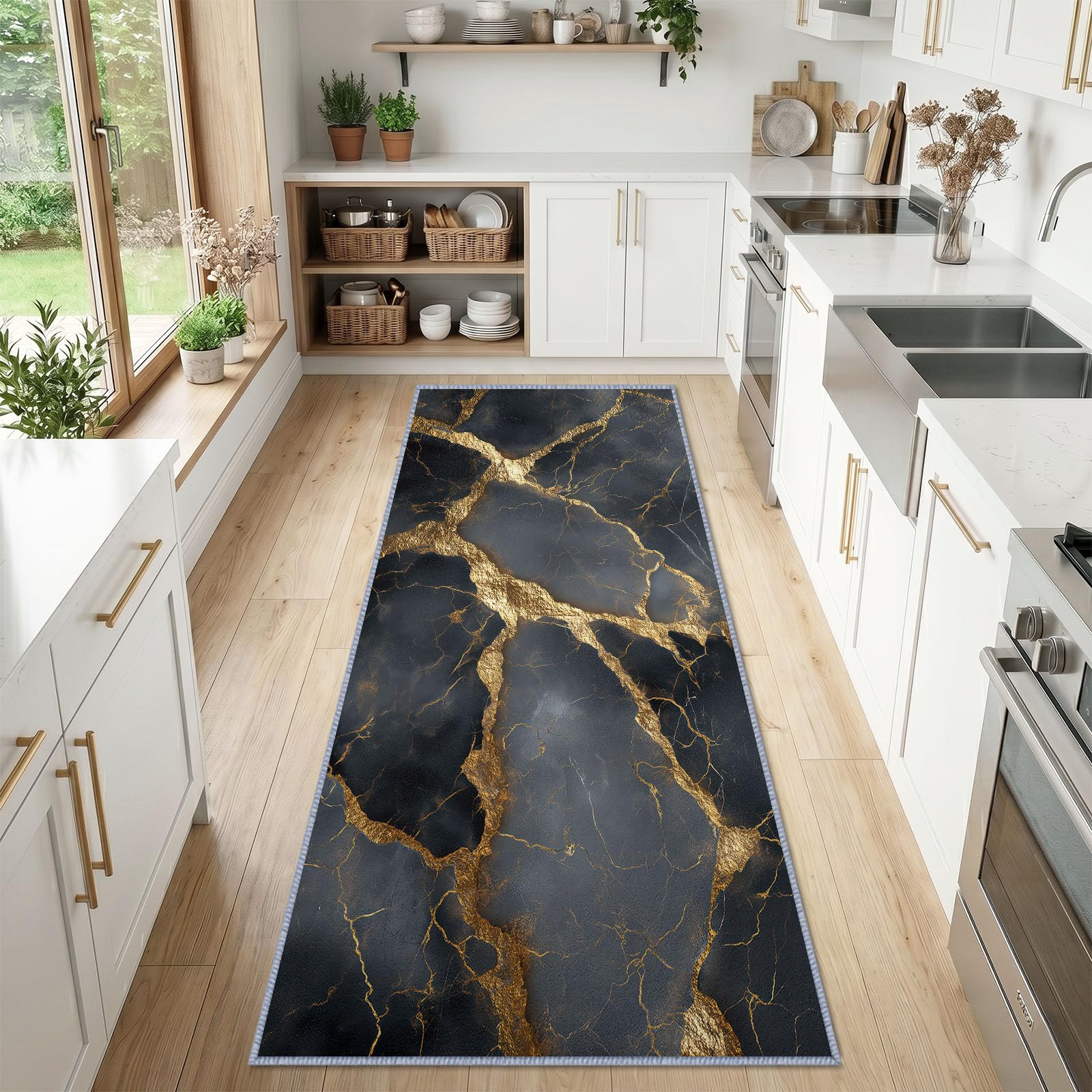 Alfombra de pasillo moderna y abstracta con reverso antideslizante, 60 x