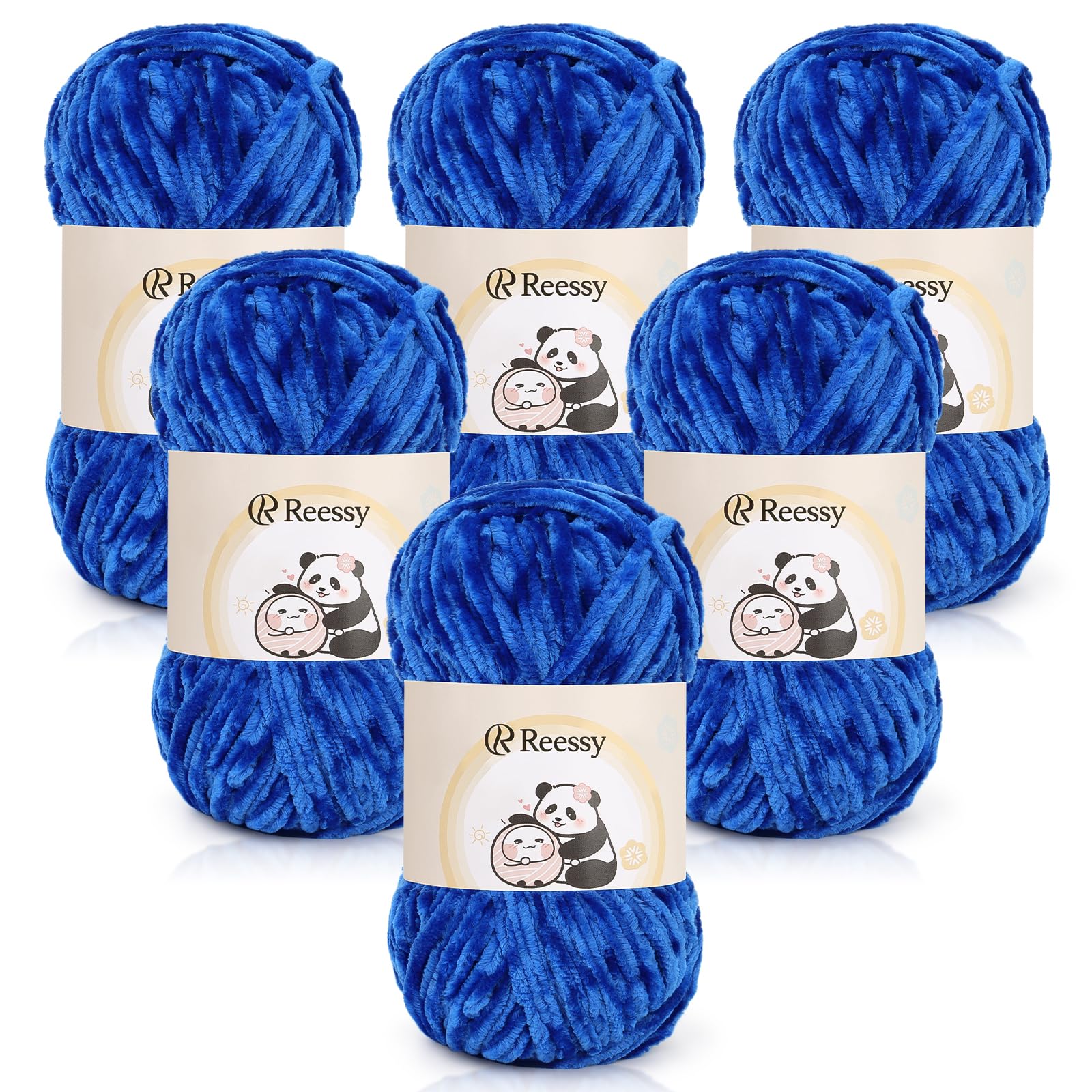Reessy Chenille Yarn 600g(6×100g), Super Soft Fluffy Velvet Yarn Set, Thick Yarns Knitting Wool for Knitting and Crochet Amigurumi, Handbag, Blankets, DIY(Royal Blue)