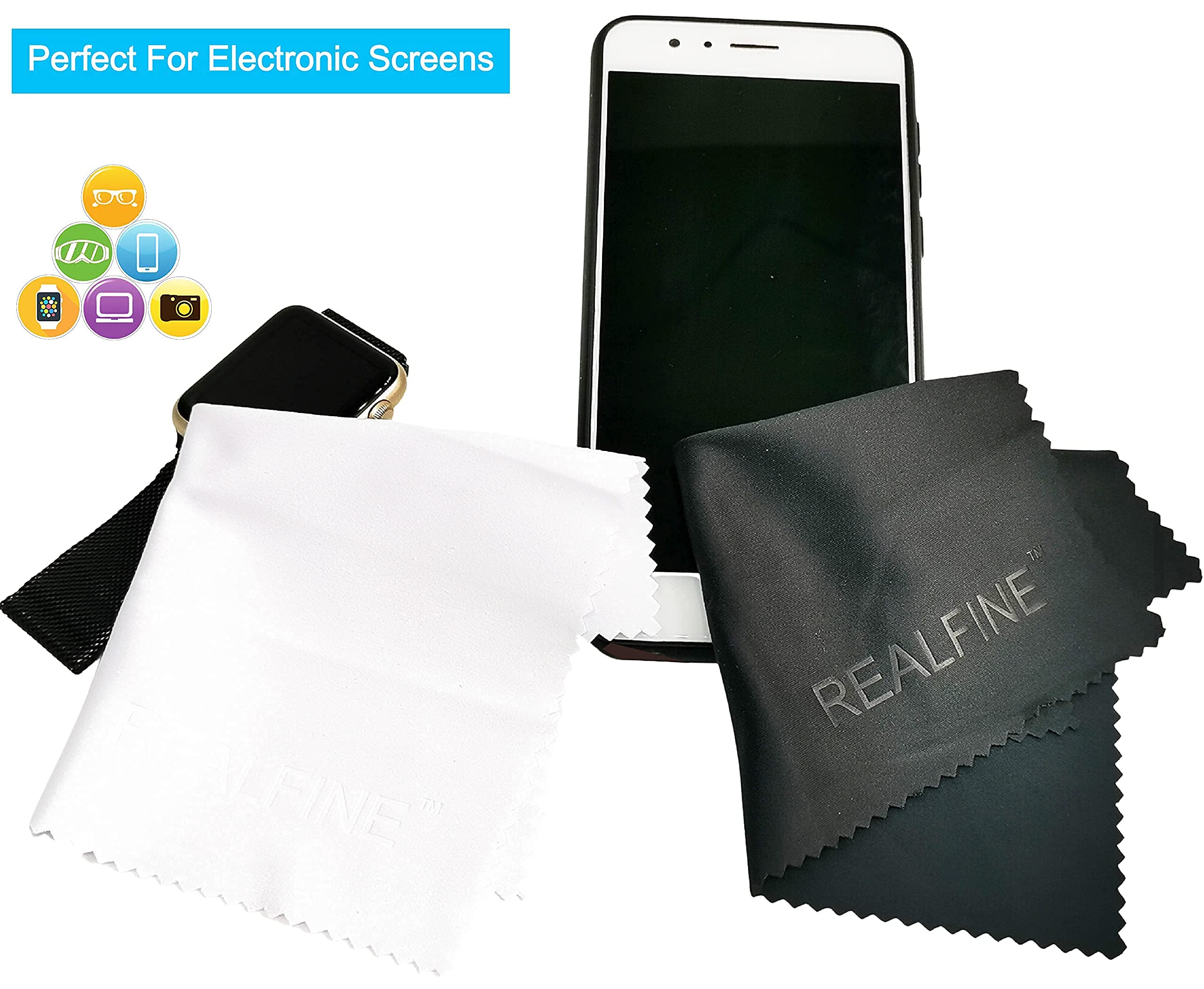 Paños de limpieza de microfibra, paquete de 6 con bolsas reutilizables, paño antiarañazos para lentes, pantallas y cámaras, limpieza segura premium con almacenamiento individual
