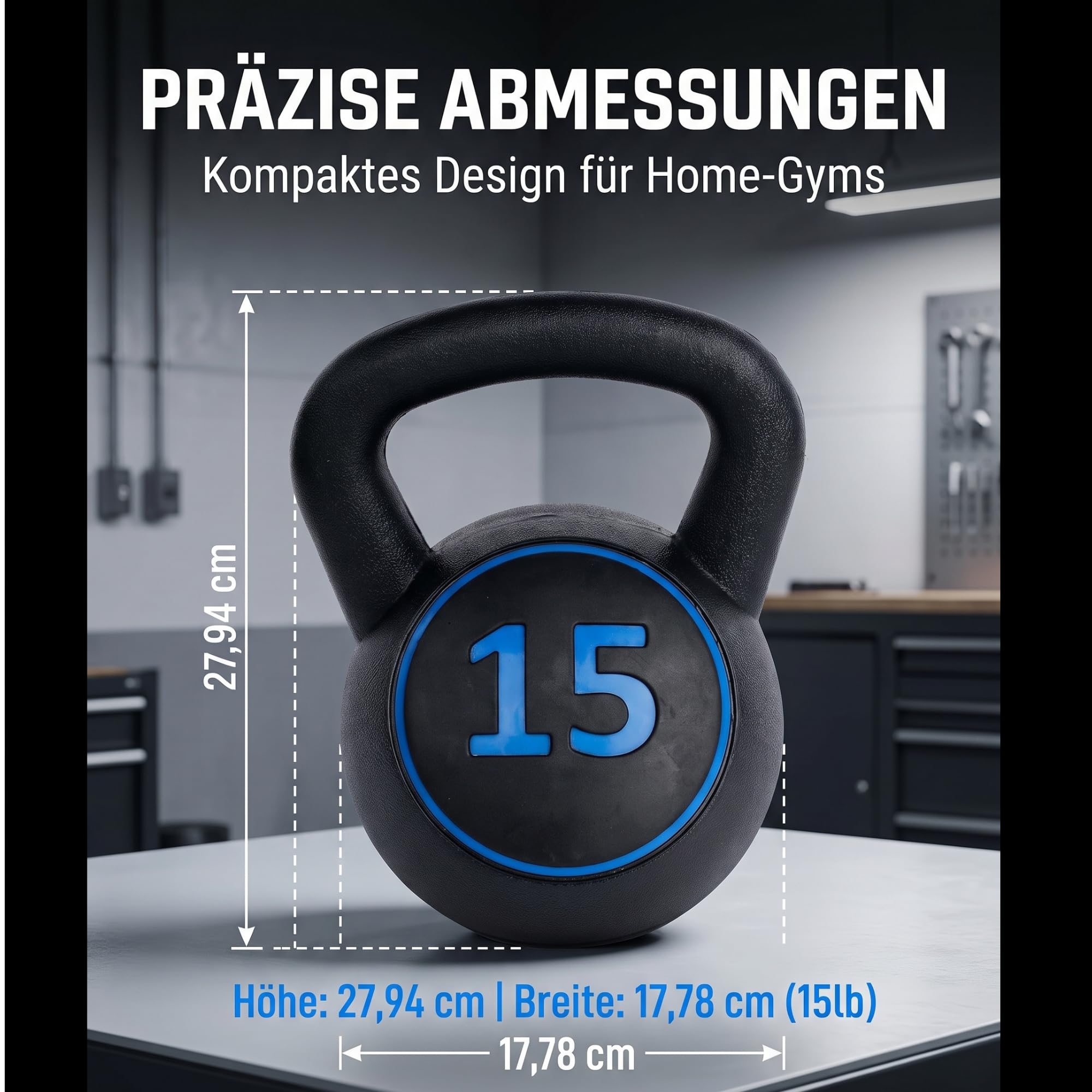 Kettlebell-Set 3-teilig 5 lb/10 lb/15 lb (2.27 kg/4.54 kg/6.8 kg), Neopren Kugelhantel mit flachem Boden & Aufbewahrungsständer, rutschfest & bodenschonend für Home Gym & Krafttraining, Schwarz